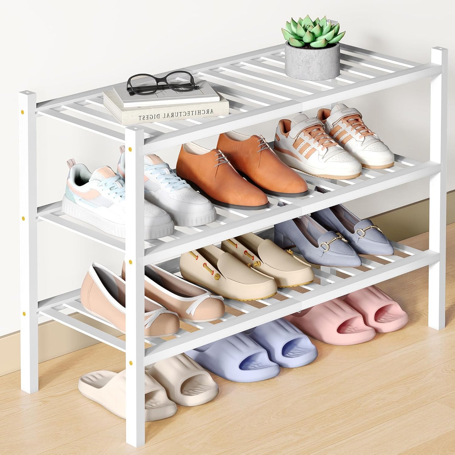 Smiry Bamboo Shoe Rack: Stylish 3 Tier Organizer for Entryway