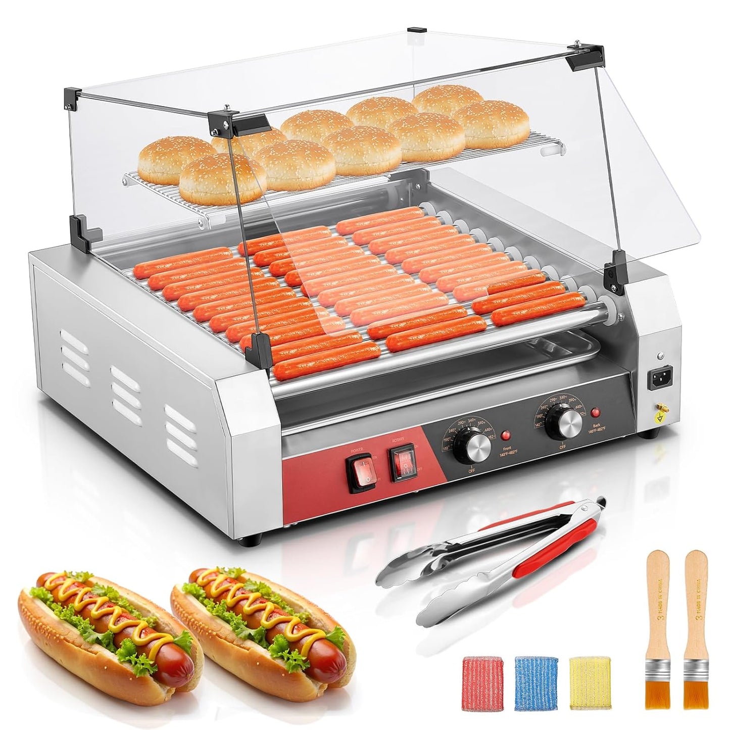 FOHERE Hot Dog Roller with 11 Rollers for 30 Hot Dogs