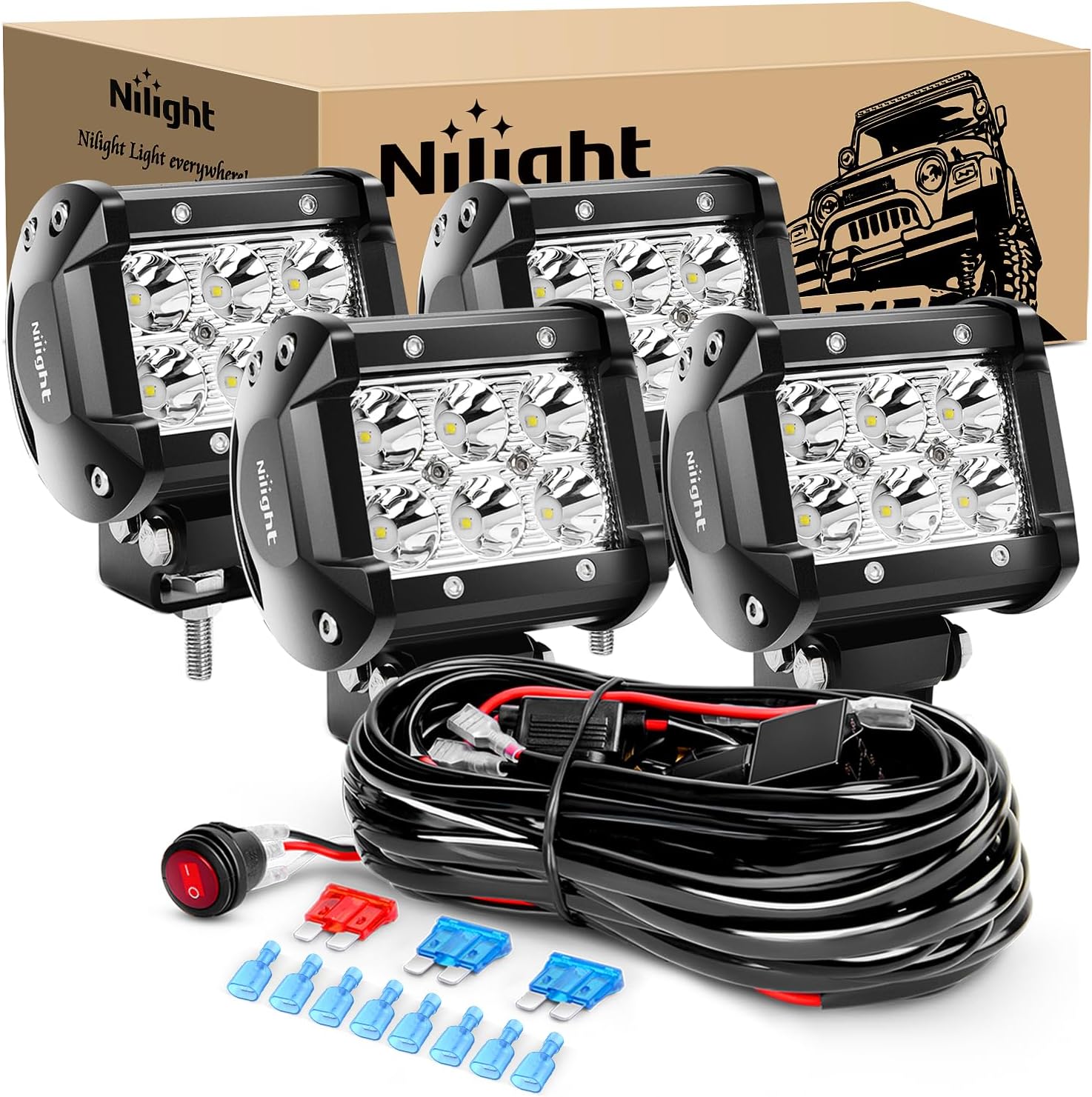 Nilight 4 Inch 18W Spot LED Light Bars for Off Road Use
