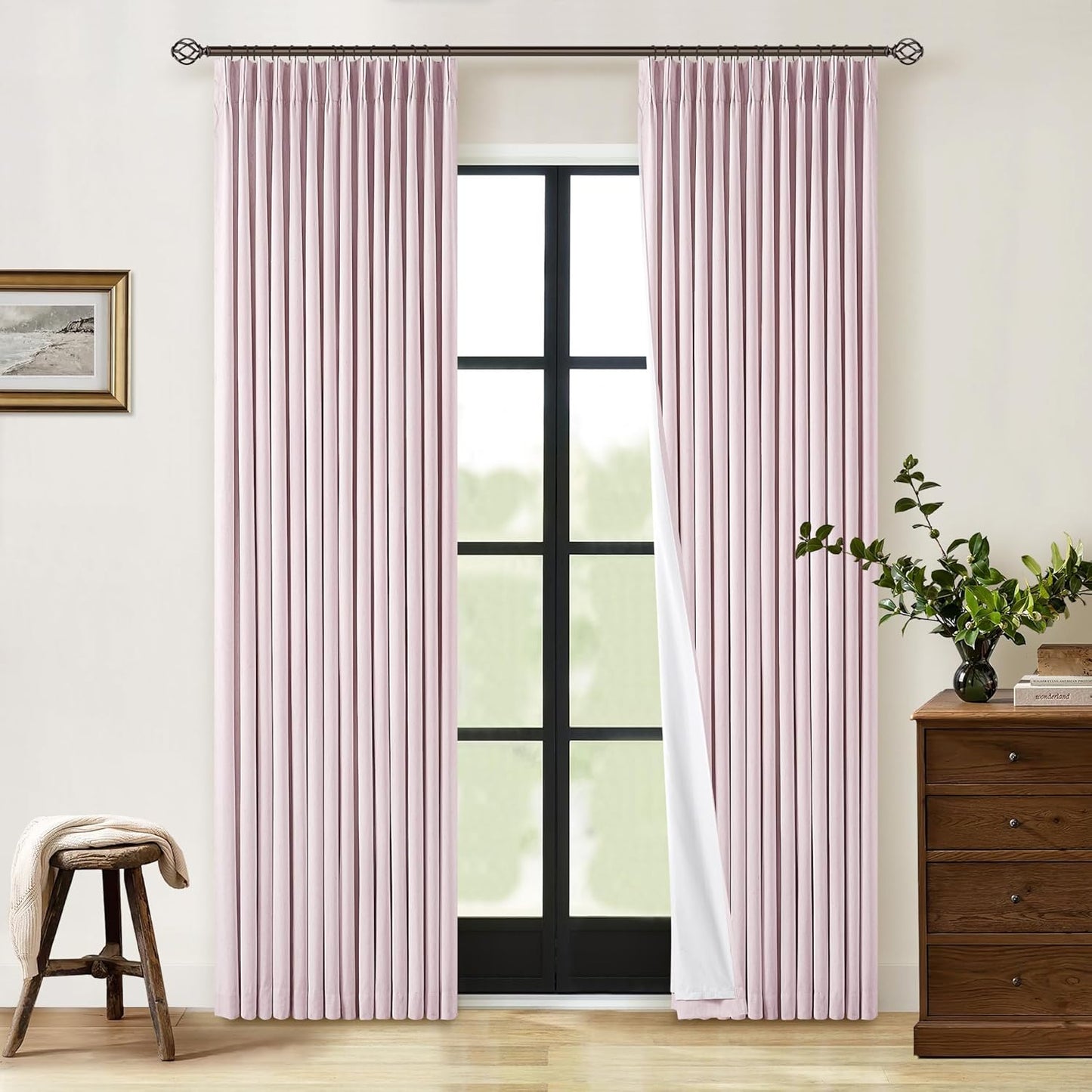 Baby Pink Linen Pinch Pleated Blackout Curtains for Nursery