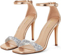 GENSHUO Women's Rhinestone One Strap 4in Stiletto Heels - Elegant