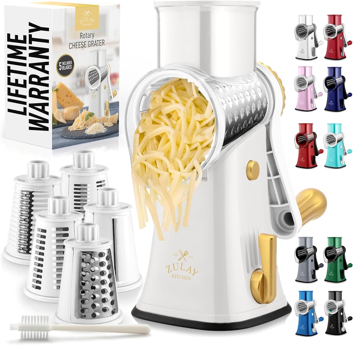 Rotary Cheese Grater with 5 Blades for Effortless Shredding