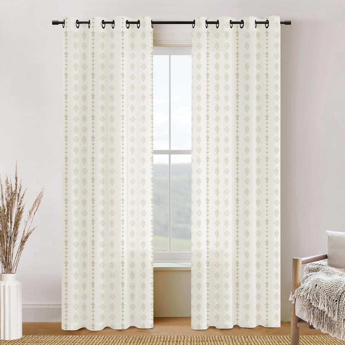 Elegant Tan Beige Neutral Farmhouse Curtains for Living Room