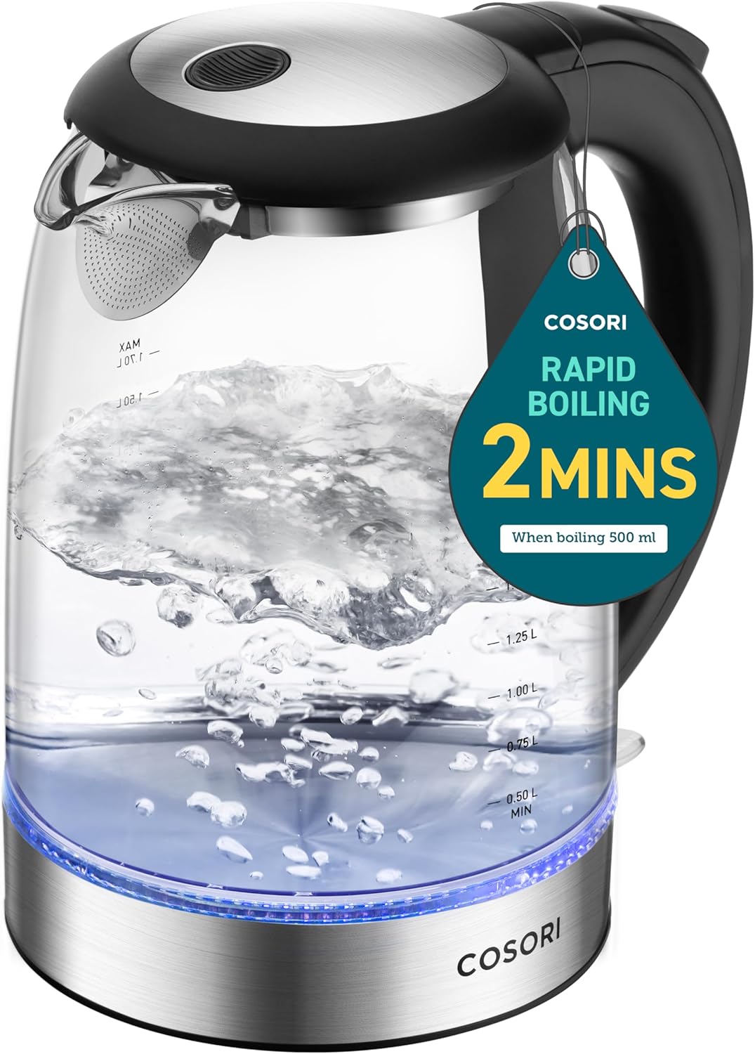 Cosori Stainless Steel Electric Kettle | Filterless Spout, Perfect for Tea & Coffee | 1.7L/1500W
