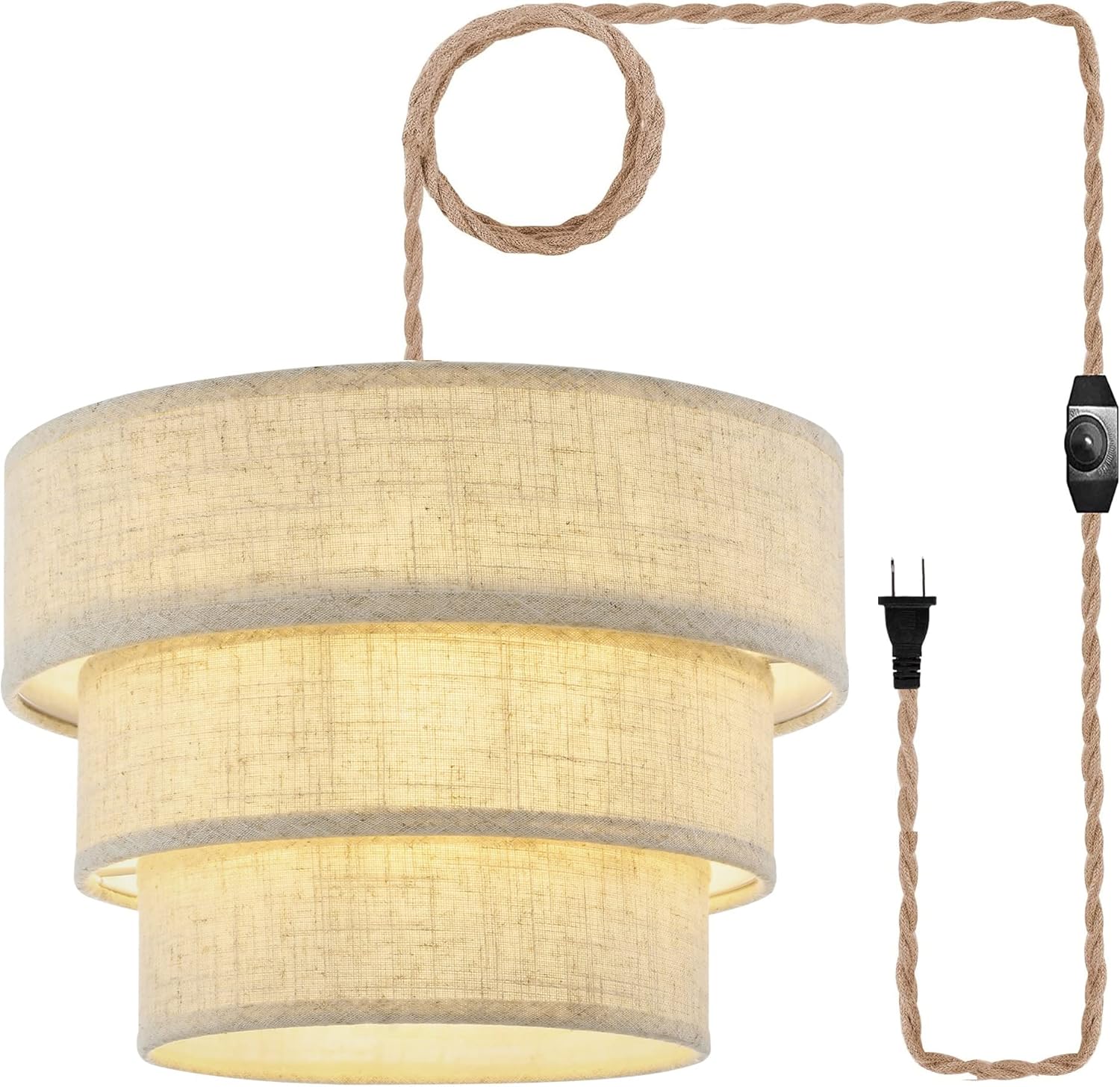 Elegant 3-Tier Drum Linen Plug in Pendant Light for Home