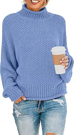 ZESICA Women's Turtleneck Batwing Sleeve Chunky Sweater