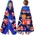 Kids Fire Truck Hooded Bath Towel 30in x 50in - Soft, Absorbent
