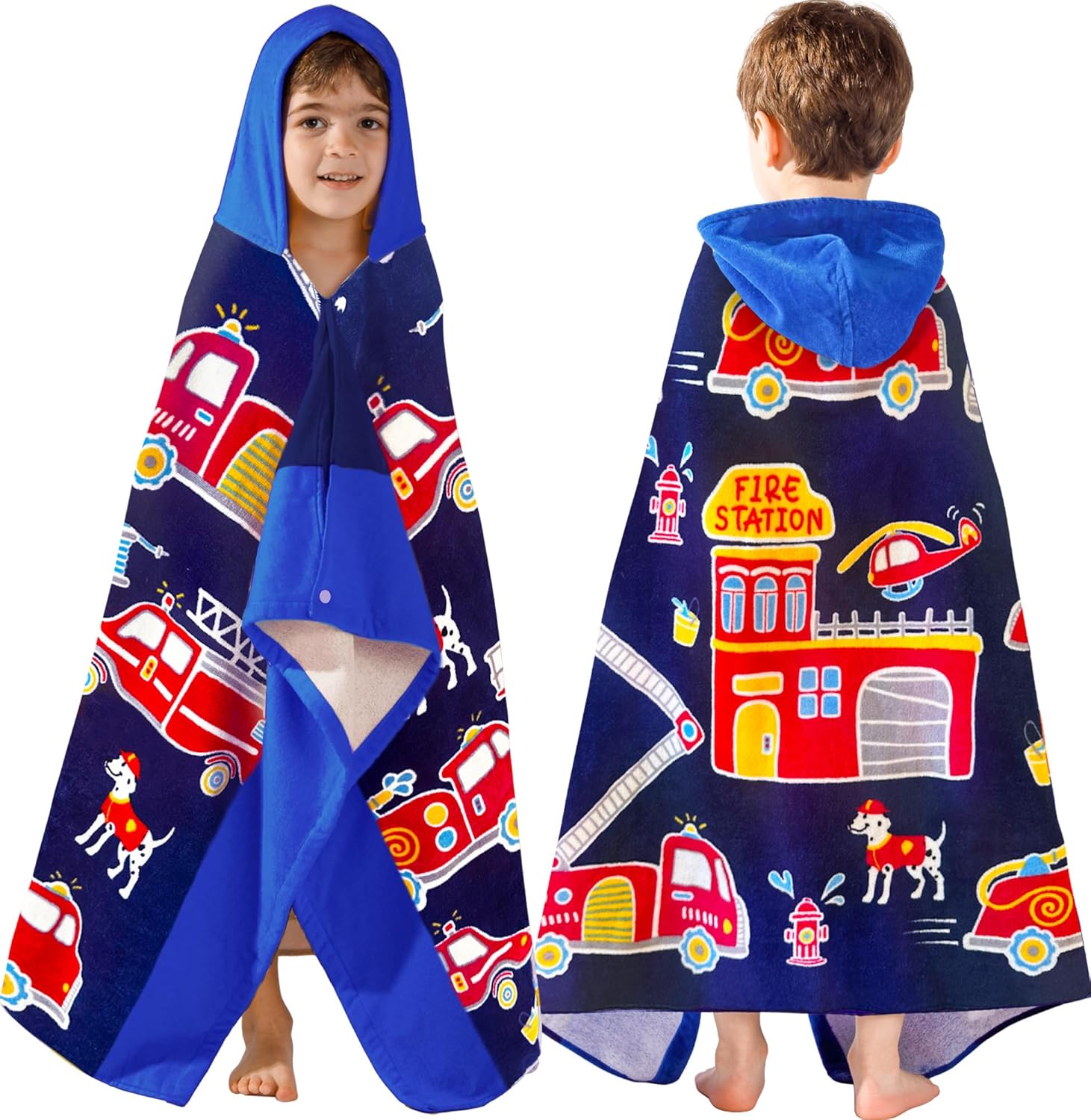 Fire Truck Hooded Bath Towels for Kids, Soft & Absorbent