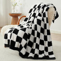 Snuggle Sac Faux Fur Throw Blanket Black Checker - Cozy, Lightweight