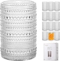 Vintage Highball Drinking Glass Set of 12 - Durable Embossed Glassware