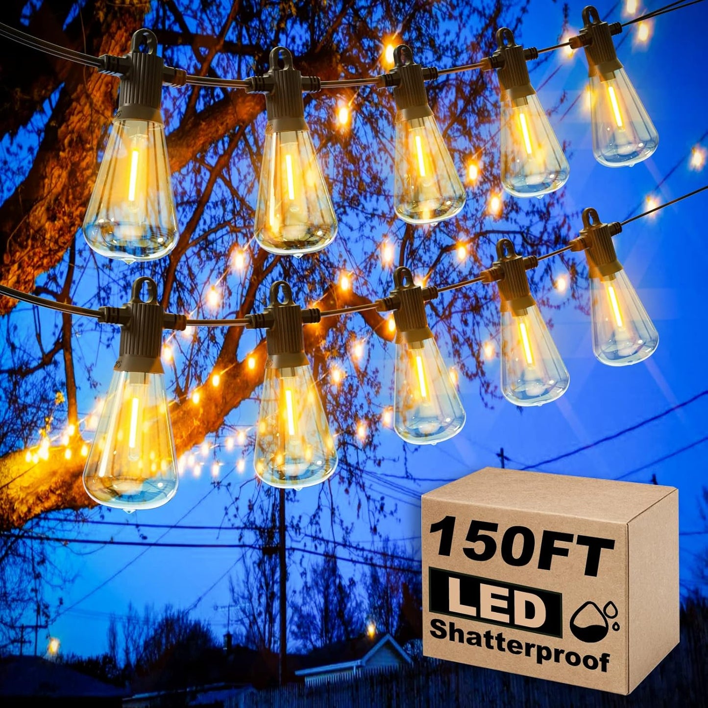 Outdoor String Lights 150FT LED Patio Lights for Ambiance
