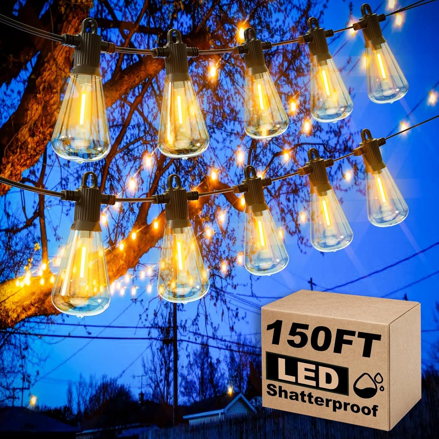 Outdoor String Lights 150FT LED Patio Lights for Ambiance