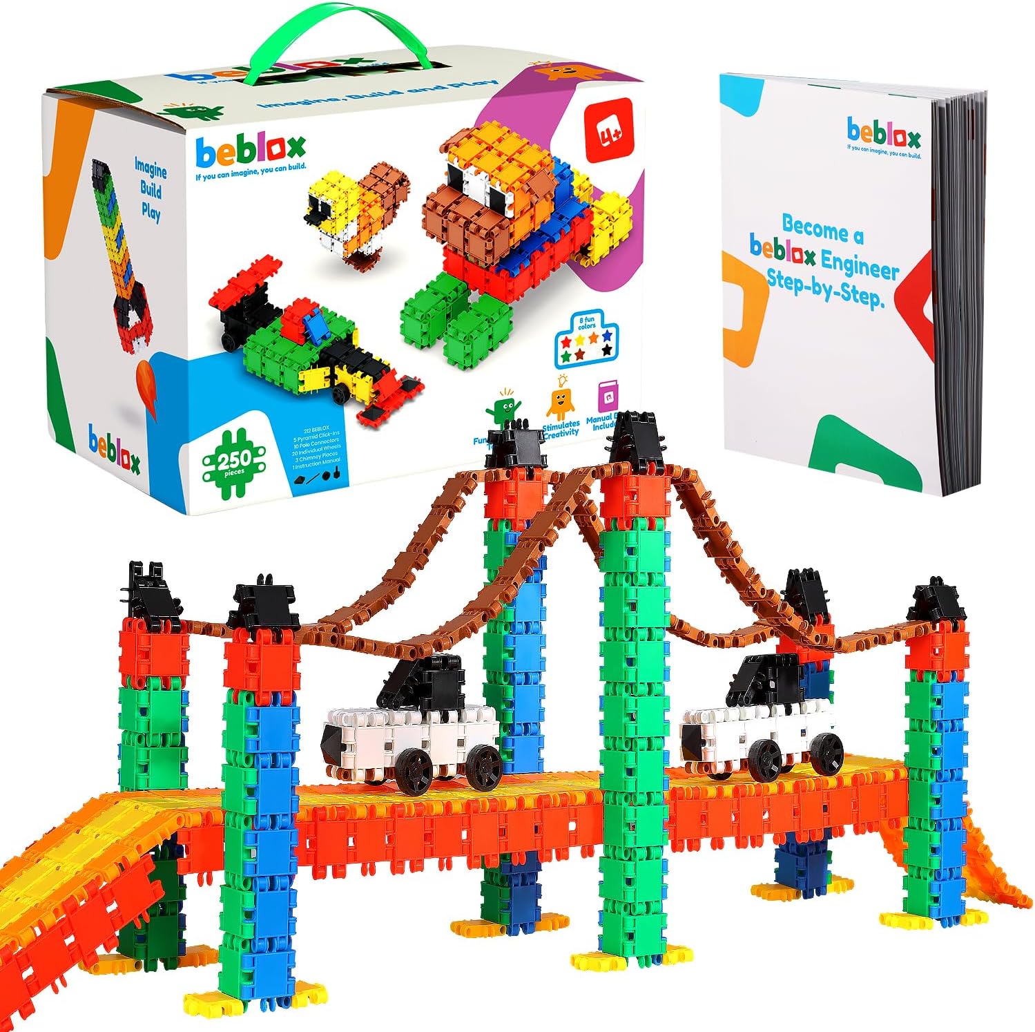 Beblox Building Blocks Set - 250-Piece STEM Toy for Kids