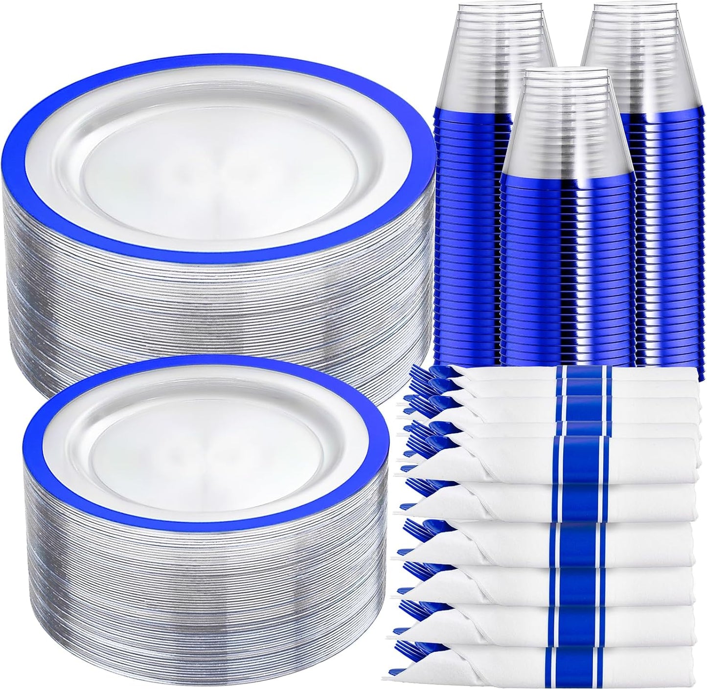 210 Pcs Dark Blue Plastic Plates for Elegant Party Dining