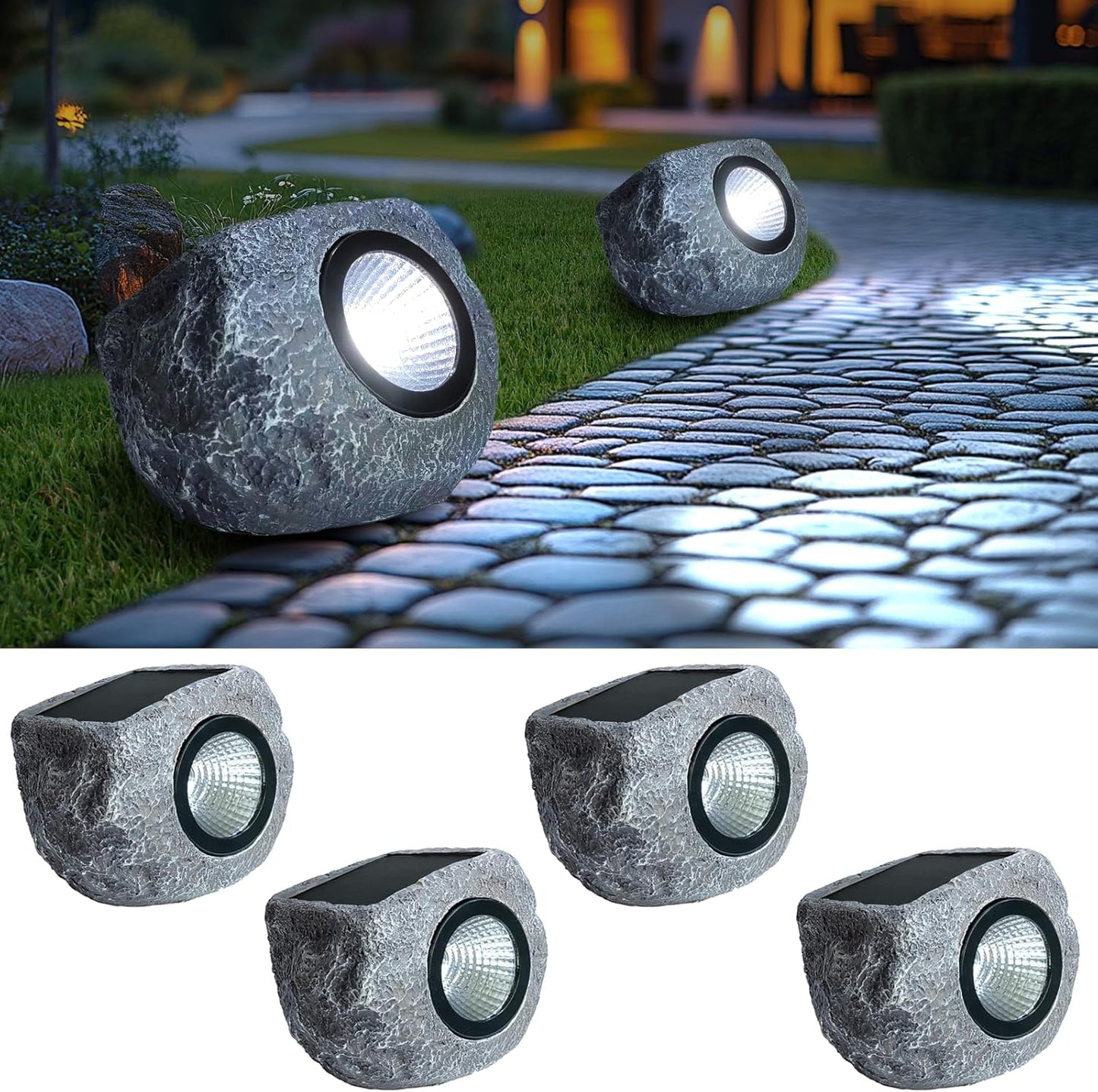 4 Pack Solar Garden Rock Lights for Pathway and Walkway Use