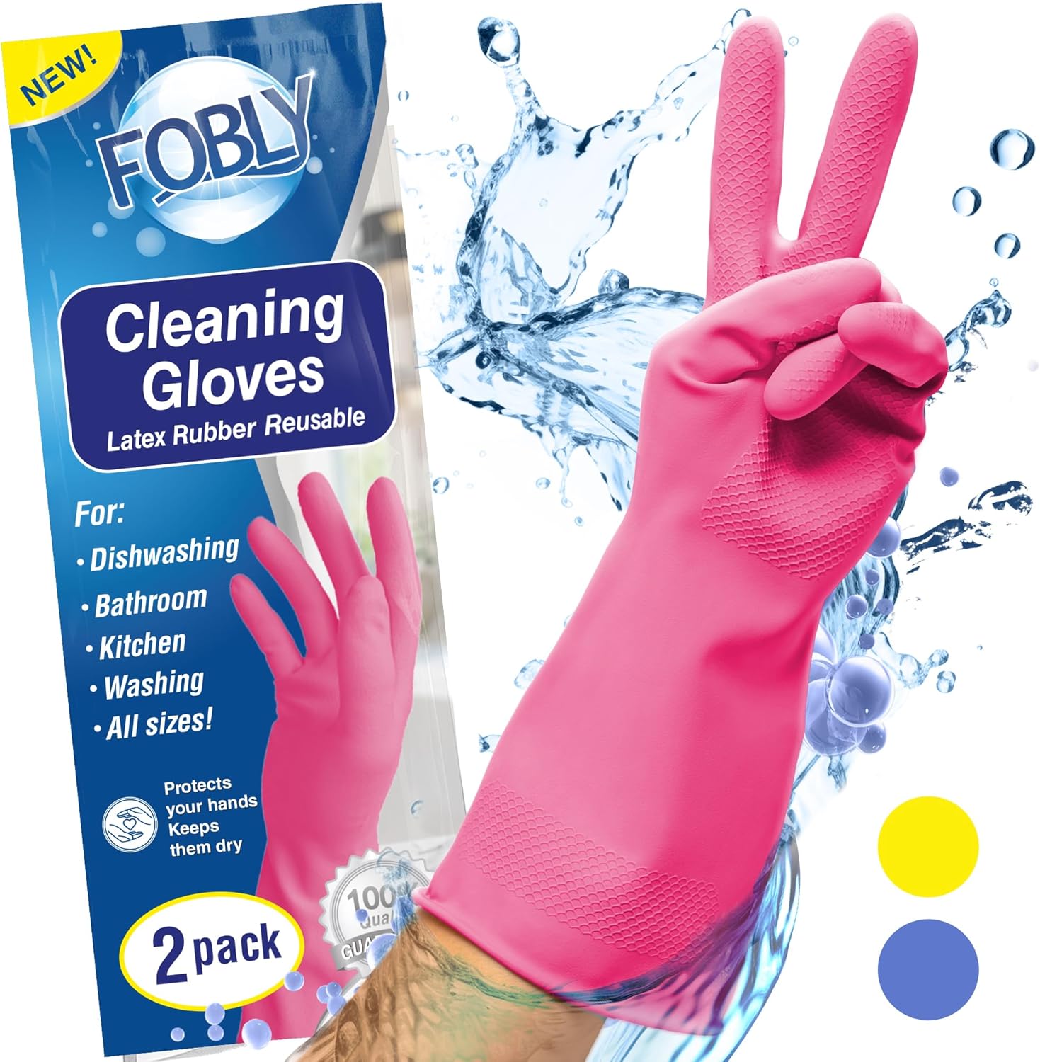 Reusable Dishwashing Gloves - Medium Size, 2 Pairs - FOBLY