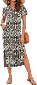 Women Summer Midi Dress with Pockets - Soft Stretchy V Neck Midi