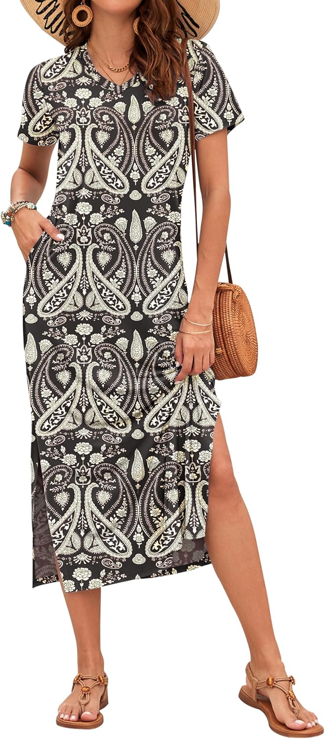 MISFAY Women Summer Midi Dresses Casual Loose Short Sleeve Dress