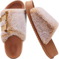 Womens Orthotic Faux Fur Sandals - Adjustable Arch Support Slip Ons