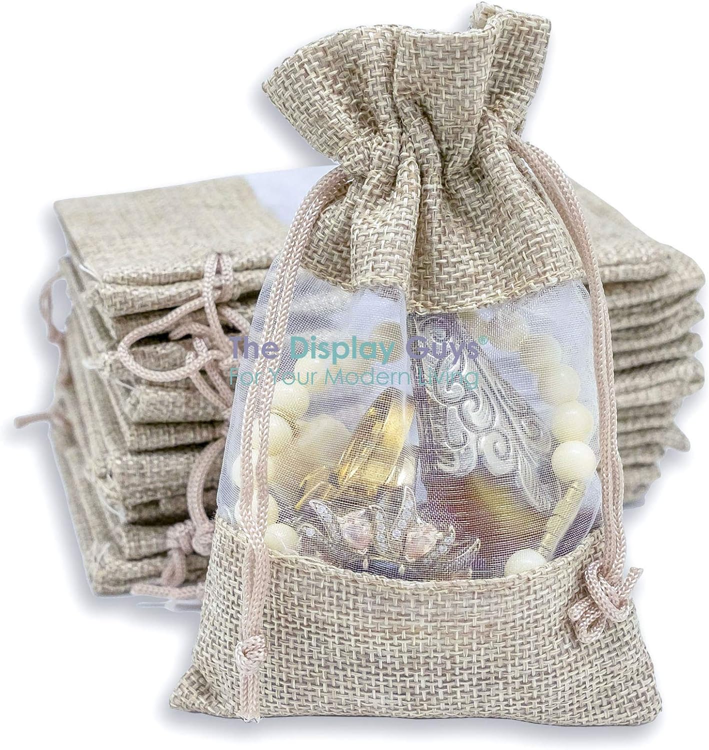 48-Pack Large Linen Burlap & Organza Gift Bags for All Occasions