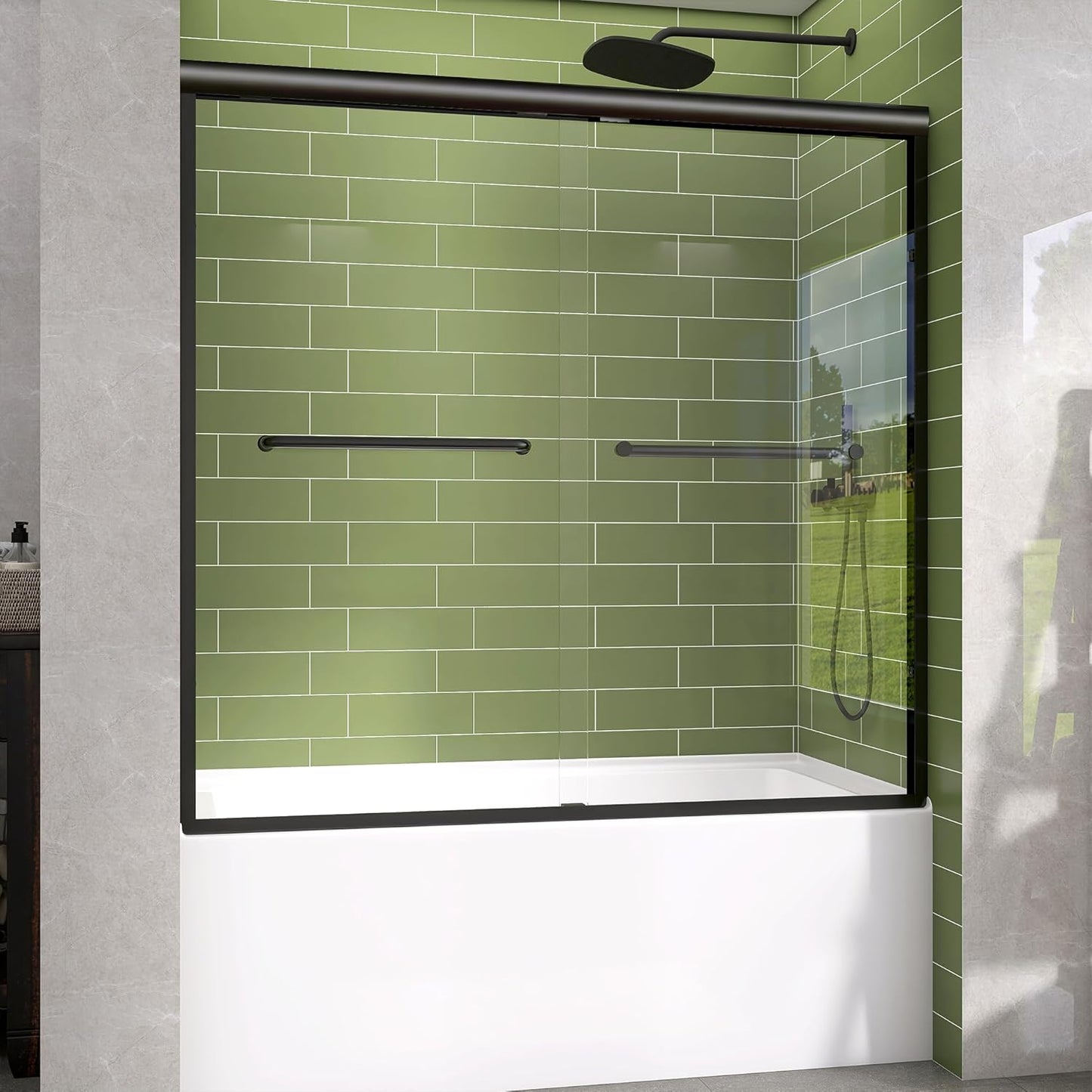 GETPRO Tub Shower Door Sliding 57-60 in. W x 58 in. H Matte Black