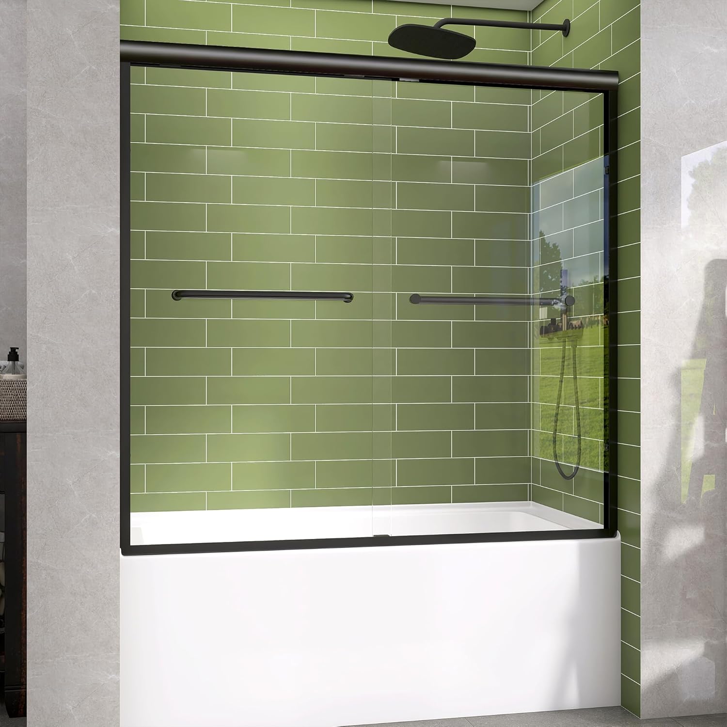 GETPRO Tub Shower Door Sliding 57-60 in. W x 58 in. H Matte Black