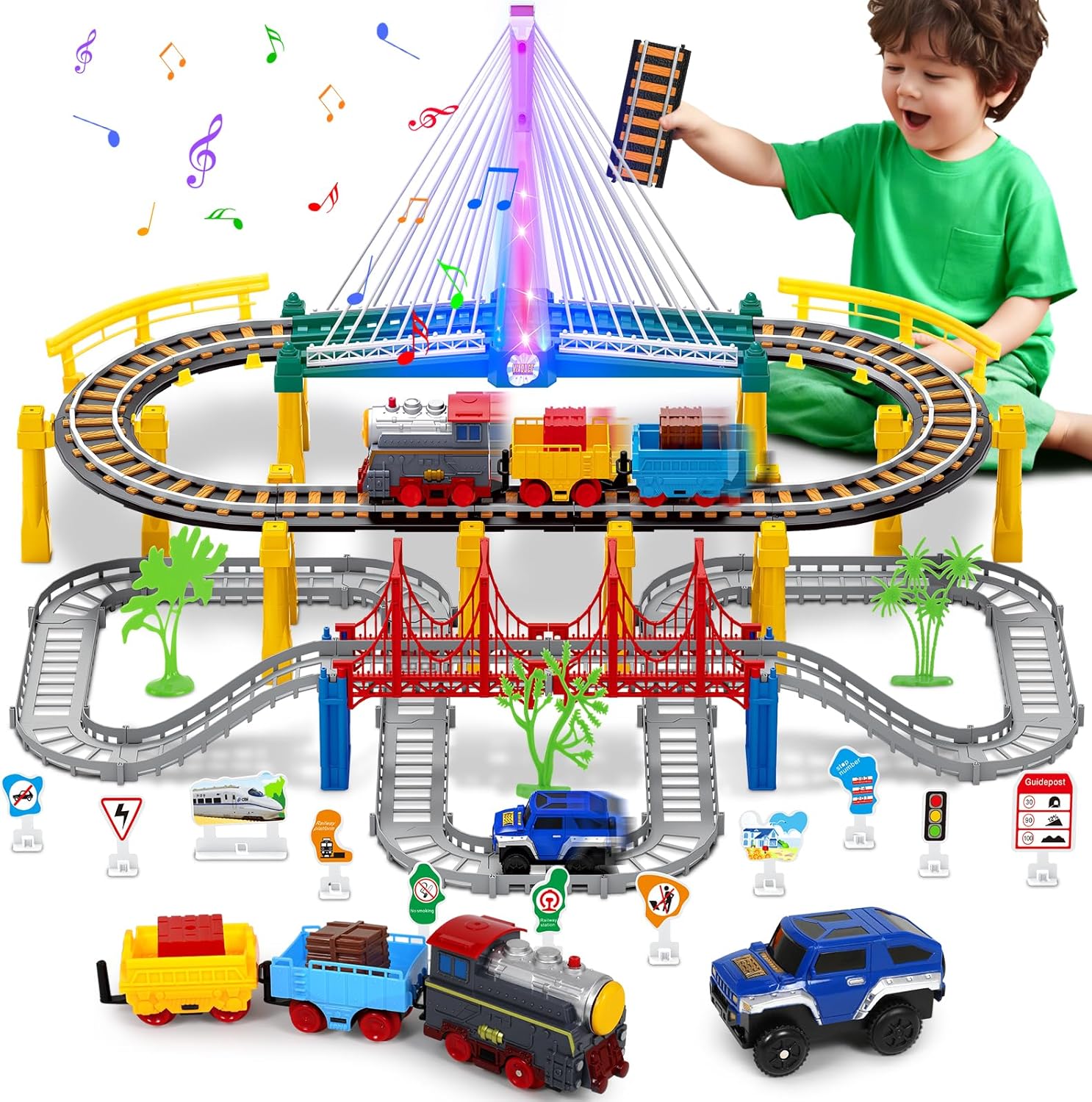 Electric Train Set for Kids Ages 4-8 with Tracks and Lights