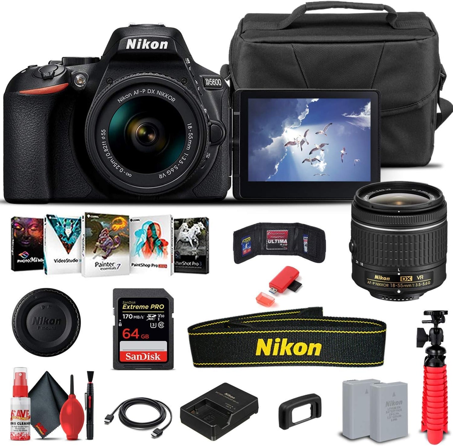 Nikon D5600 DSLR Camera Bundle with 18-55mm Lens and More