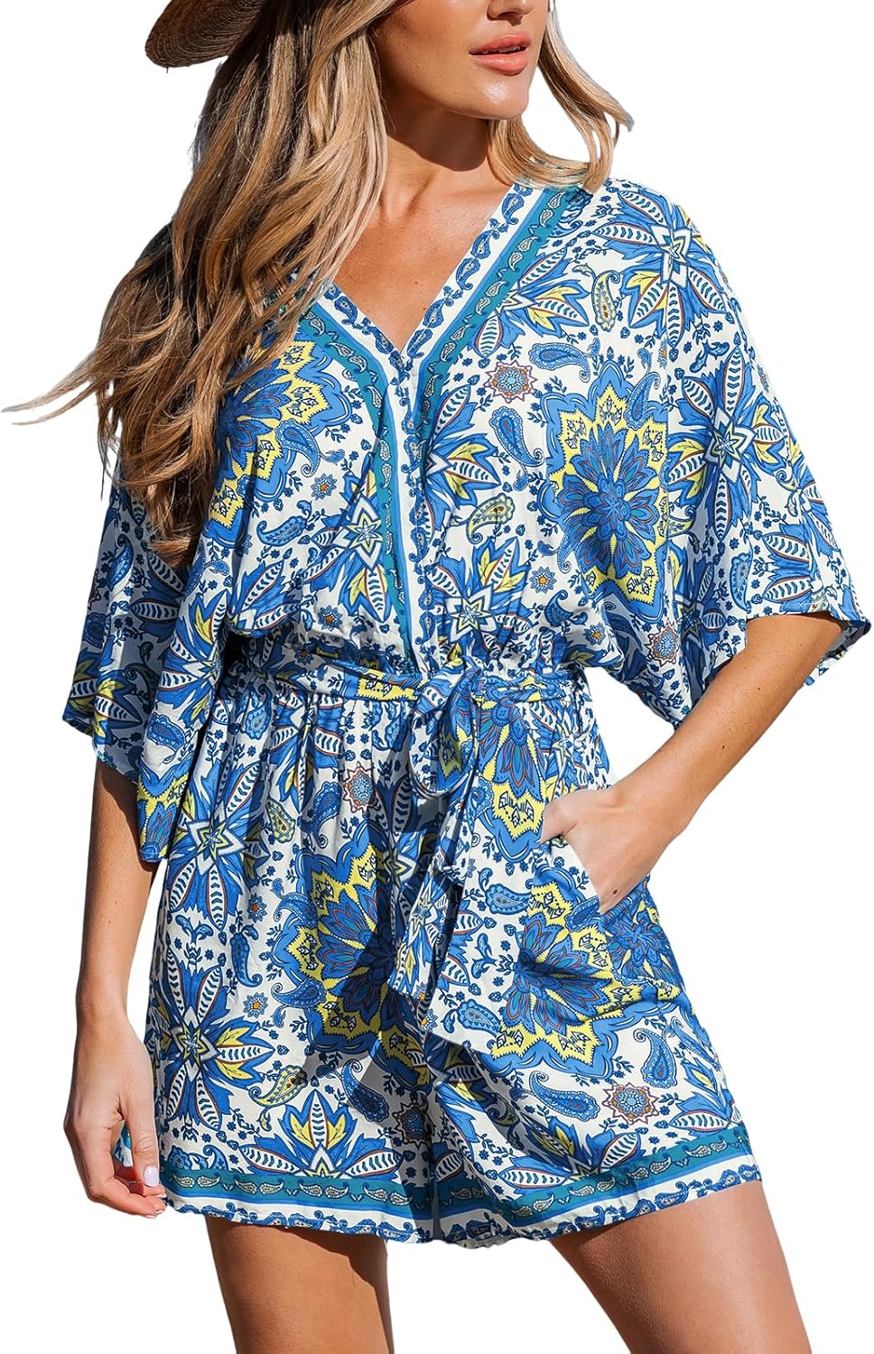 CUPSHE Women's Summer Romper with Lace Up and Wide Legs