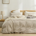 Duvet Cover Set King Almond Milk Grey - 100% Washed Cotton Linen Feel