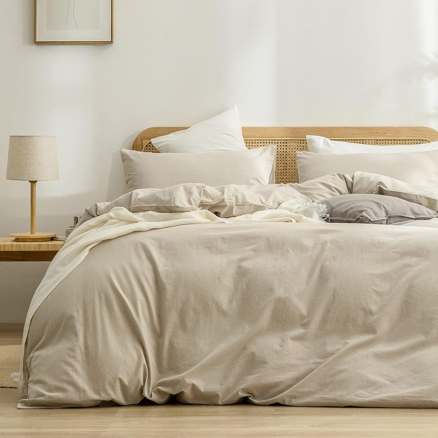 BESTOUCH Duvet Cover Set 100% Washed Cotton for King Size Beds