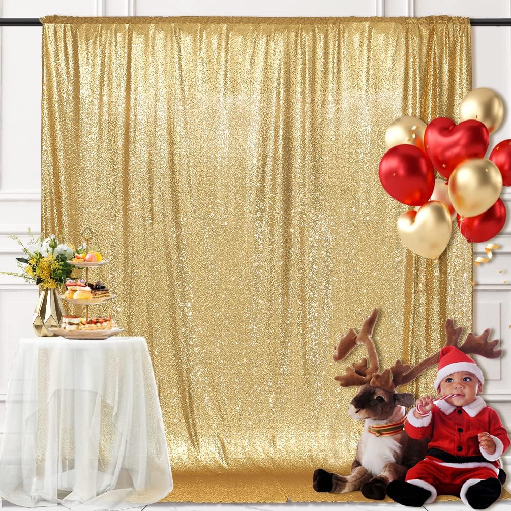 PartyDelight Sparkly Gold 8FT X 8FT Sequin Backdrop Curtains