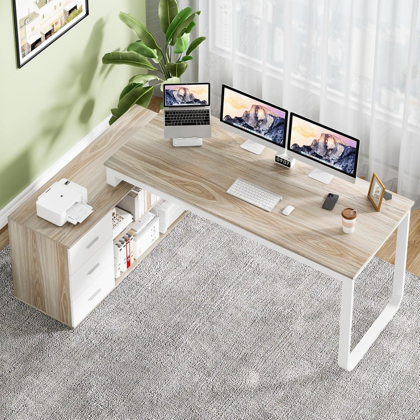 Reversible L-Shaped Desk with Ample Storage - Walnut/White