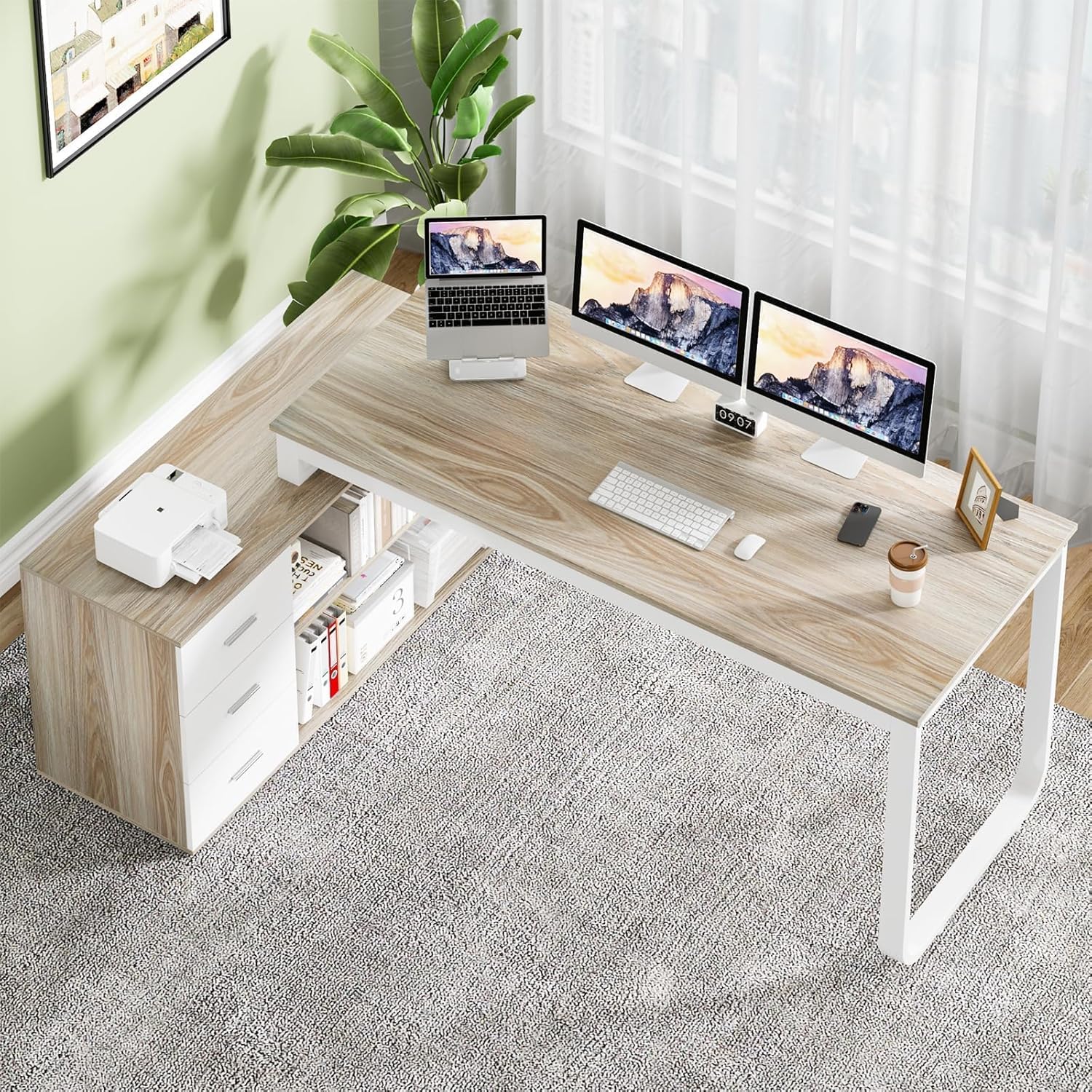 Reversible L-Shaped Desk with Ample Storage - Walnut/White