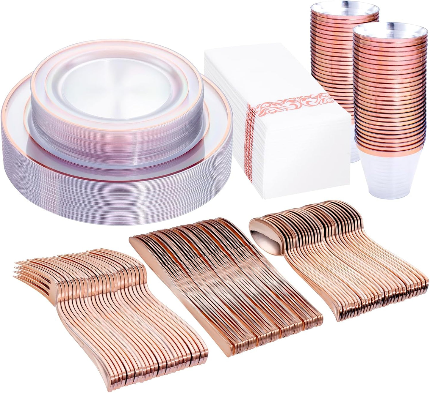 350Pcs Rose Gold Dinnerware Set for Elegant Party Events