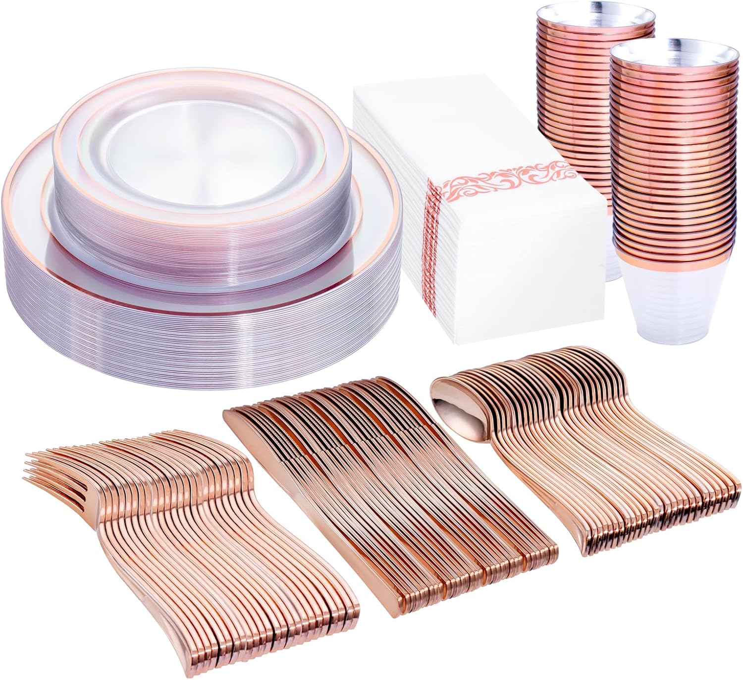 350Pcs Rose Gold Dinnerware Set for Elegant Party Events
