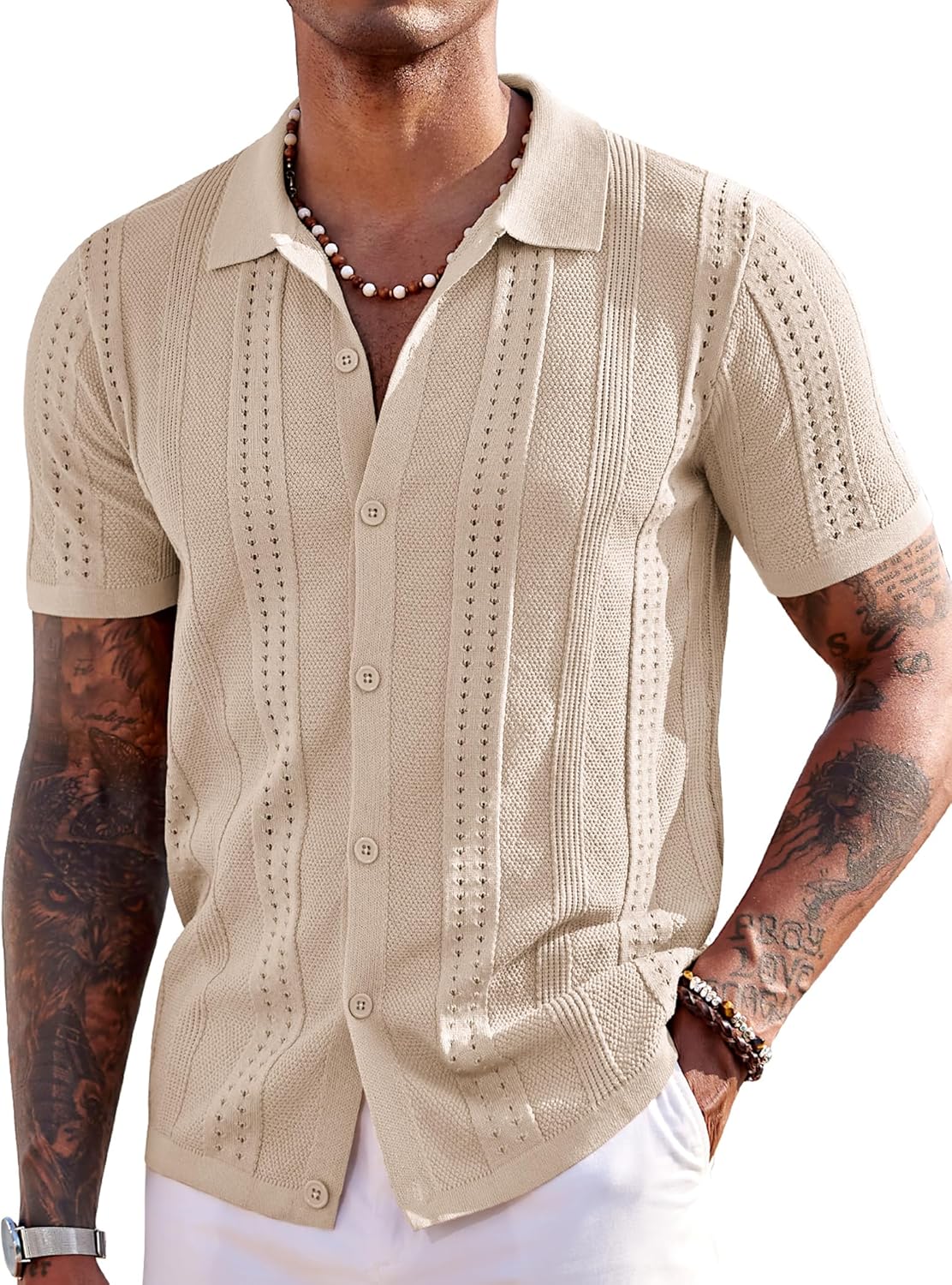Men's Knit Shirts Short Sleeve Button Down Polo for Summer Fun