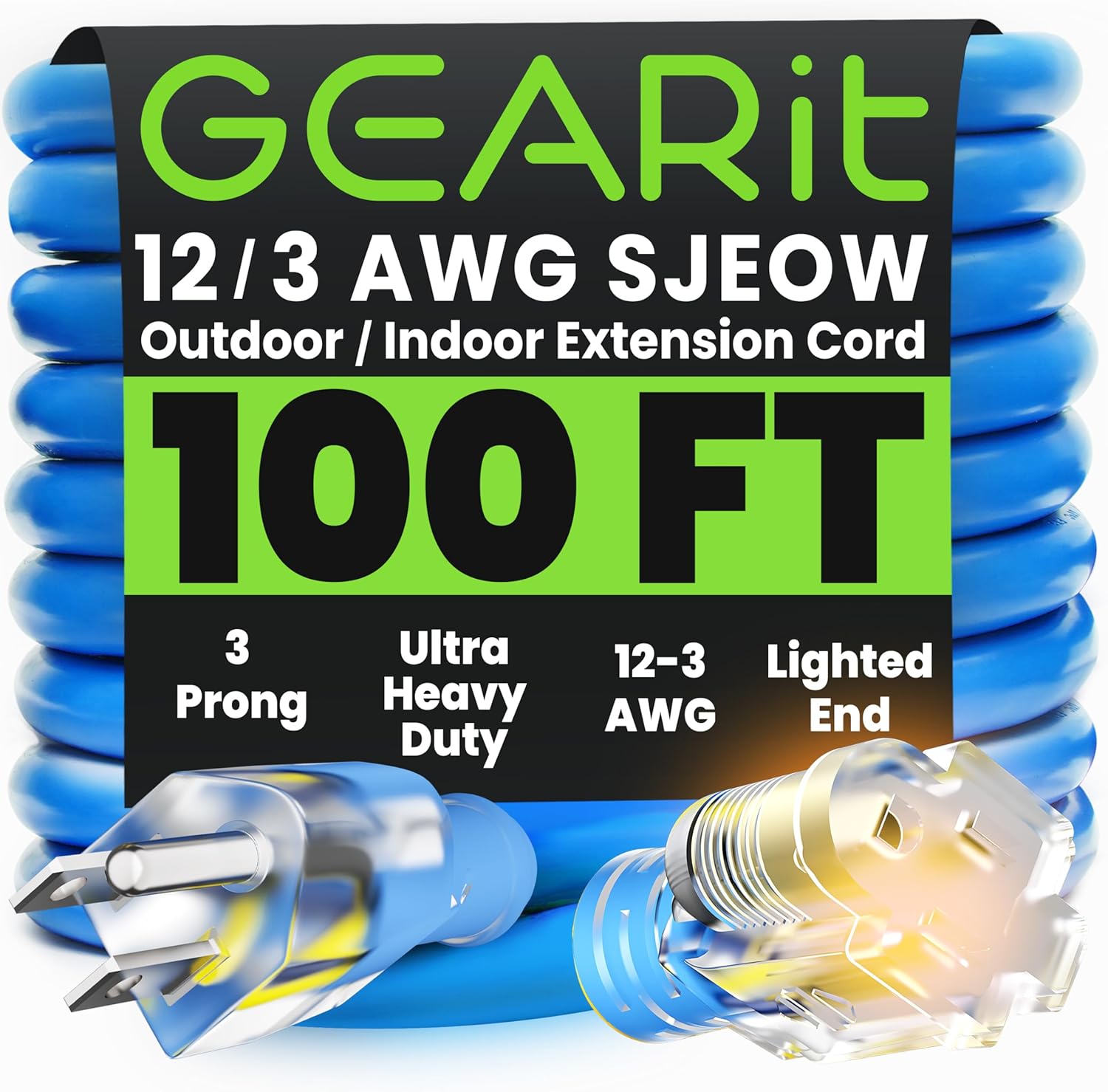 GEARit Outdoor 12 AWG 100 Feet Extension Cord for All Weather