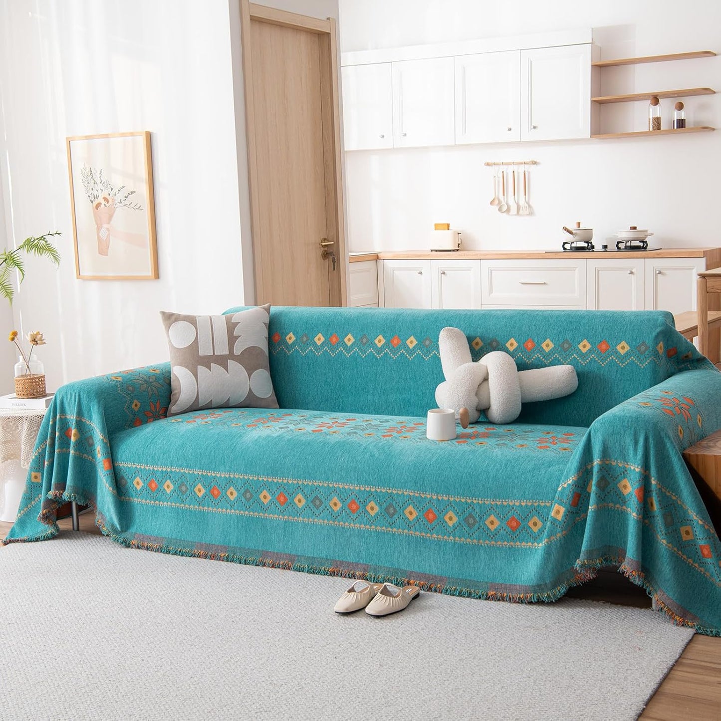 DREAMINGO Teal Green Couch Cover for Loveseat and Sofa