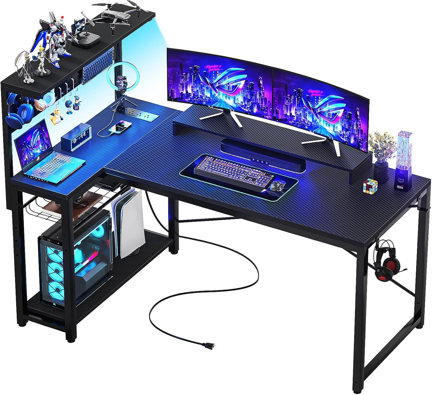 Homieasy Small Gaming Desk with LED Light and Power Outlets