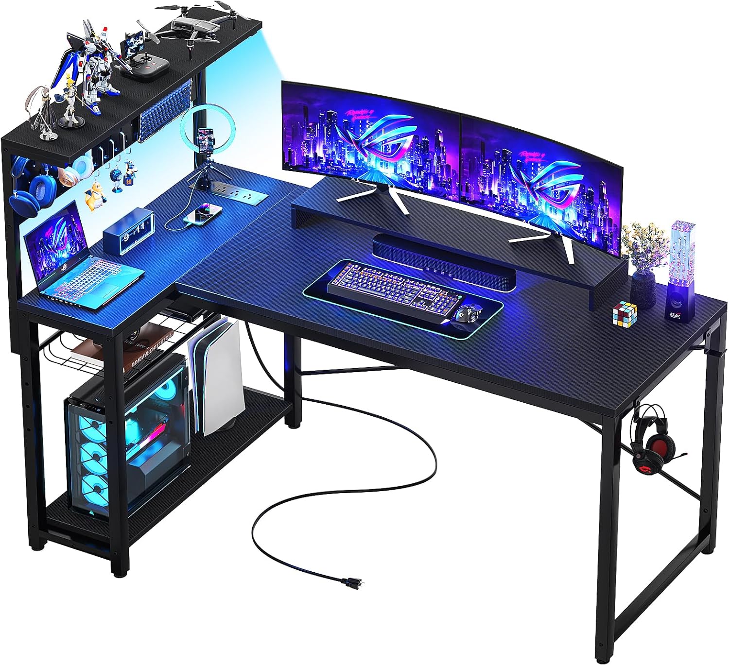 Homieasy Small Gaming Desk with LED Light and Power Outlets