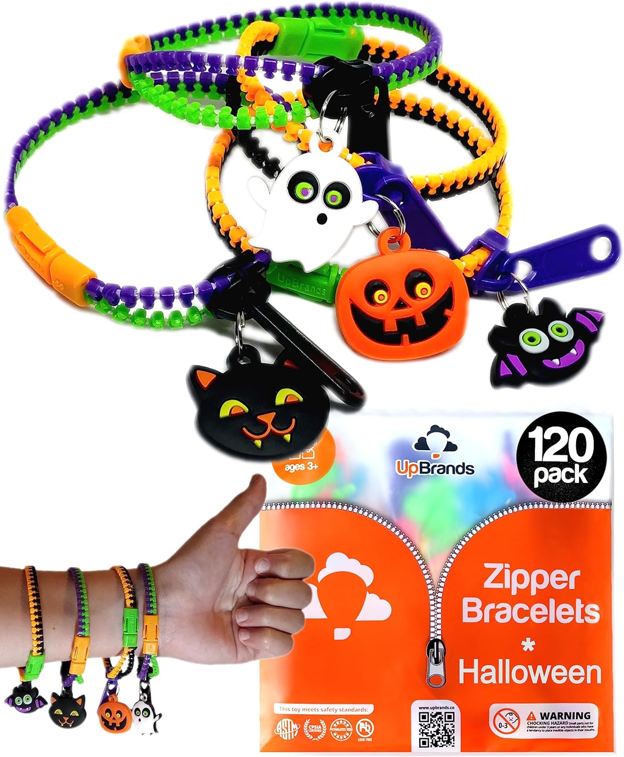 UpBrands Halloween Party Favor Zipper Bracelets for Kids Fun