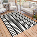 Black and White Striped Outdoor Rug 5x7 ft - Durable Washable Area Rug