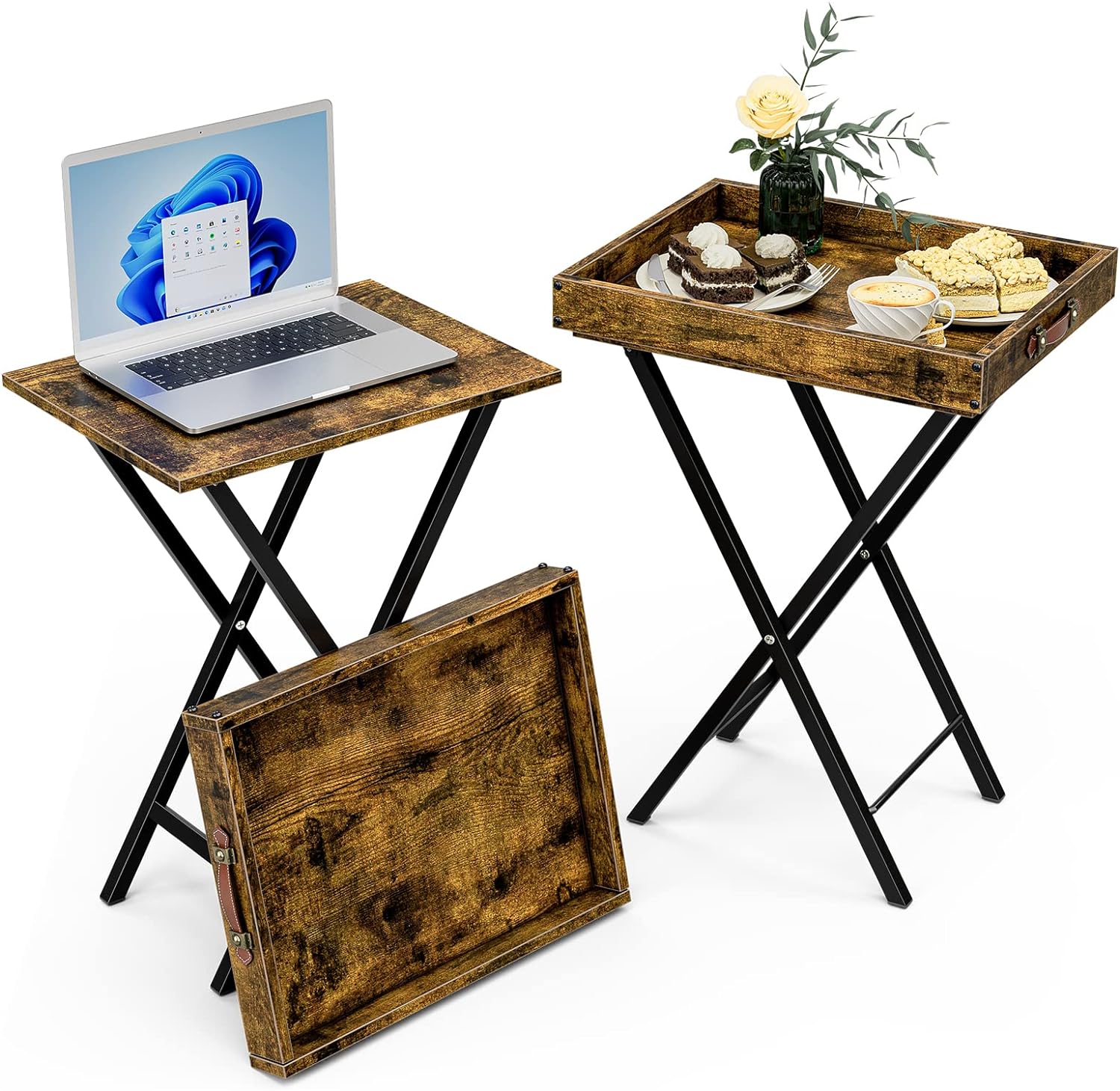 XBurmo TV Tray Set: Removable Tops, Space-Saving