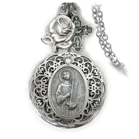 St. Cecilia Locket Necklace for Musicians and Music Lovers