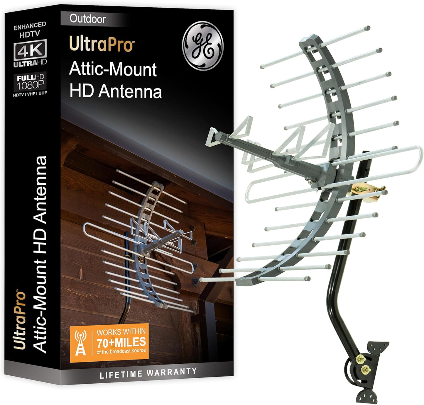 GE Outdoor HD TV Antenna: Long Range 4K UHF/VHF Signal, Weather Resistant