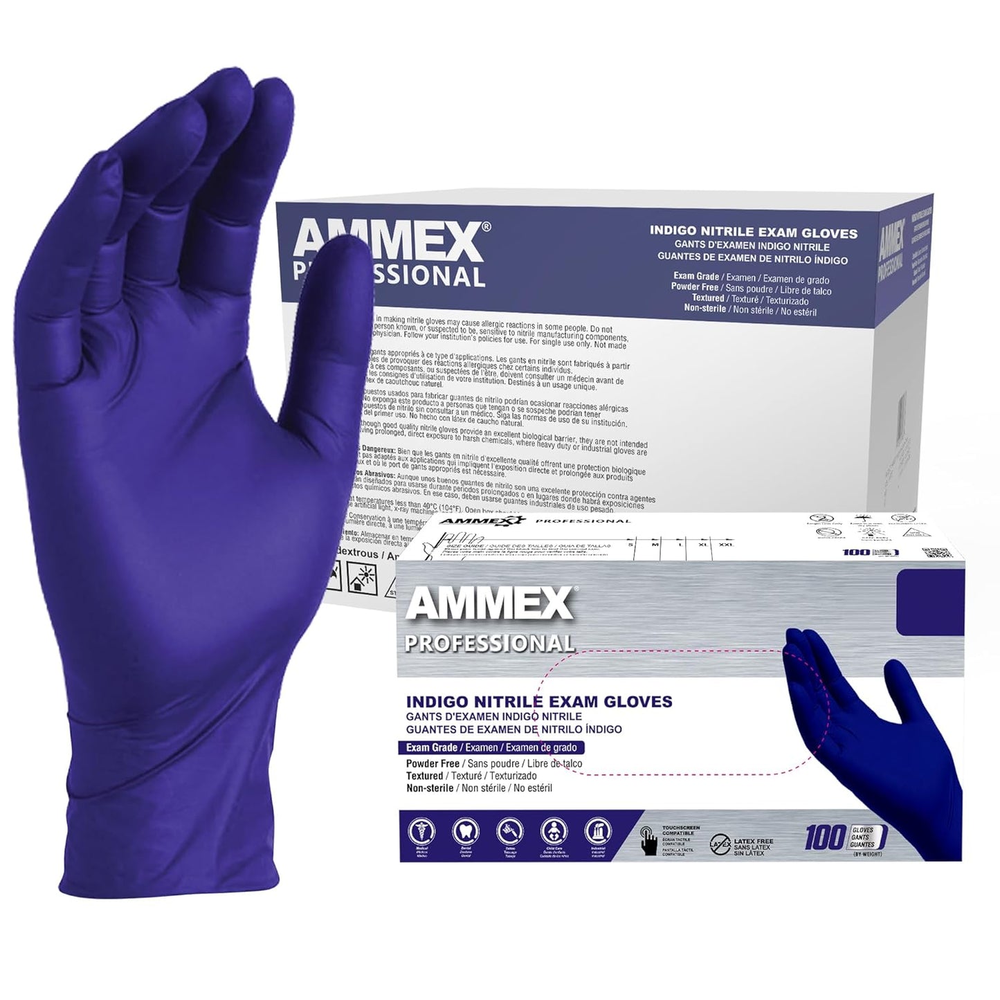 Ammex Indigo Nitrile Disposable Exam Gloves for Comfort & Safety