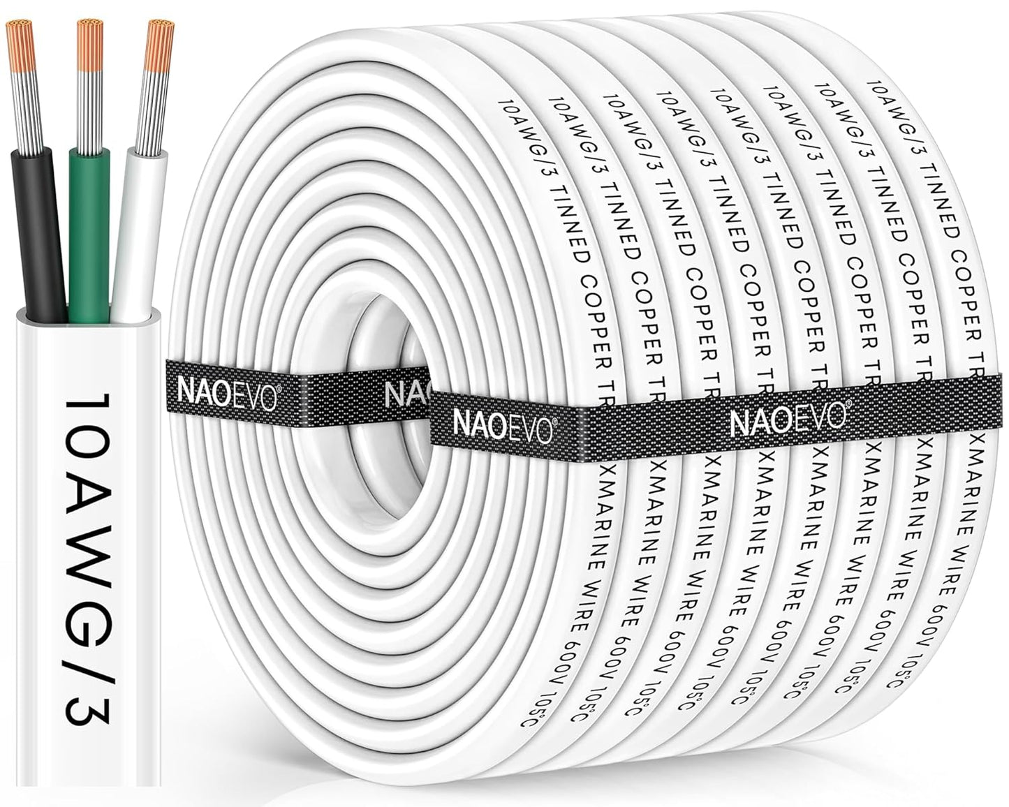 NAOEVO 10 Gauge Marine Wire for Boats, RVs, and More