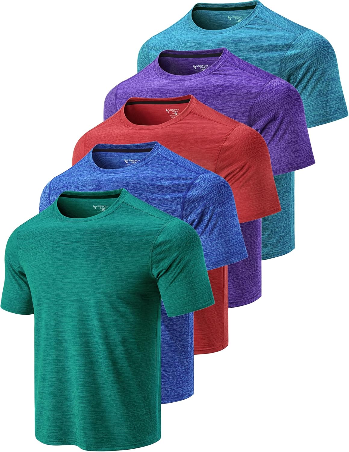 5 Pack Mens Active Quick Dry Crew Neck T Shirts for Workouts