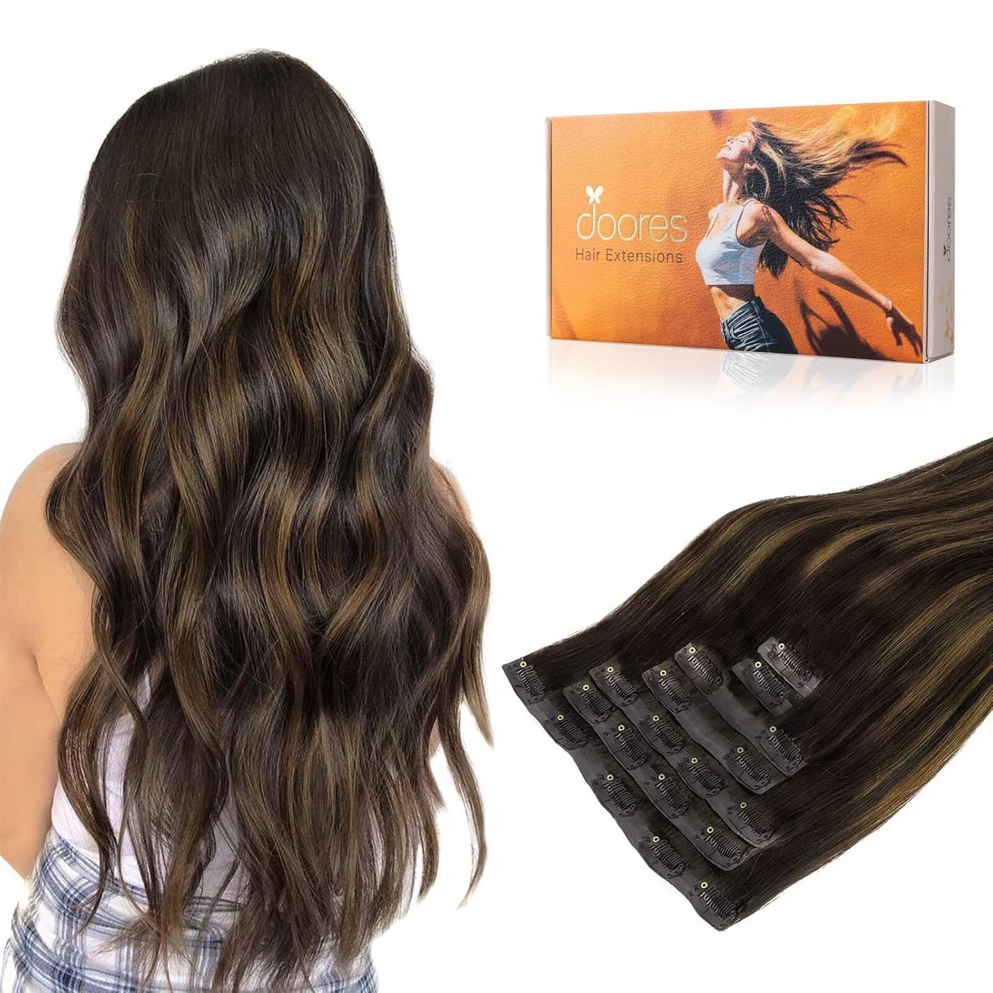 DOORES Seamless Clip in Human Hair Extensions for Volume